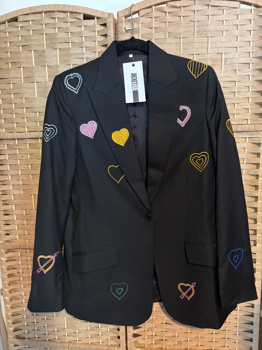 JacketHub Good Trouble Mariana Heart Blazer Womens LG Black Embroidered NWT OS